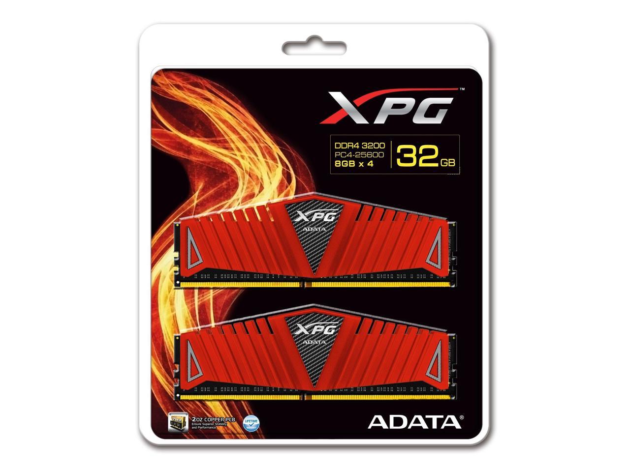 32GB AData XPG Z1 Series DDR4 3200MHz PC4-25600 CL16 Quad Channel Kit (4x8GB) Red Heatsinks