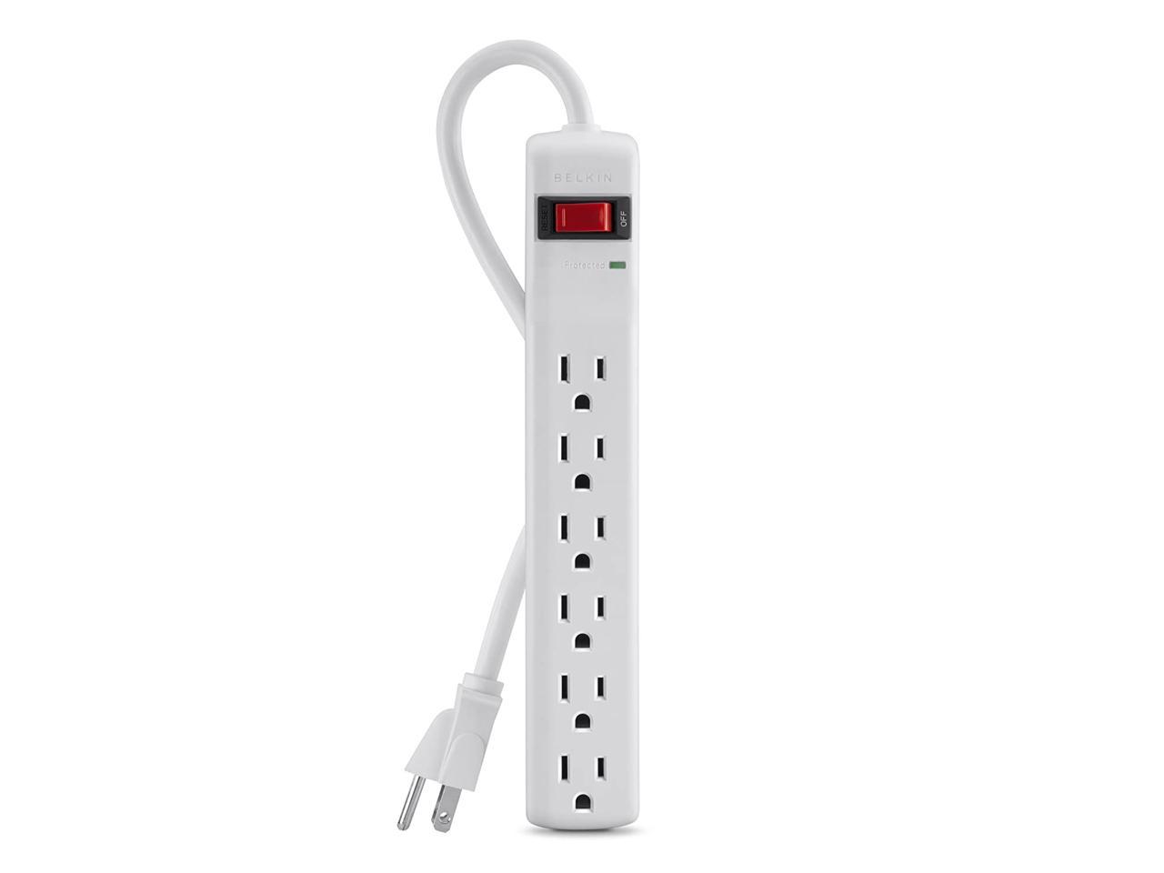 Belkin 6-Outlet Power Strip Surge Protector with 3-Foot Power Cord, 300 Joules (F5C047),White