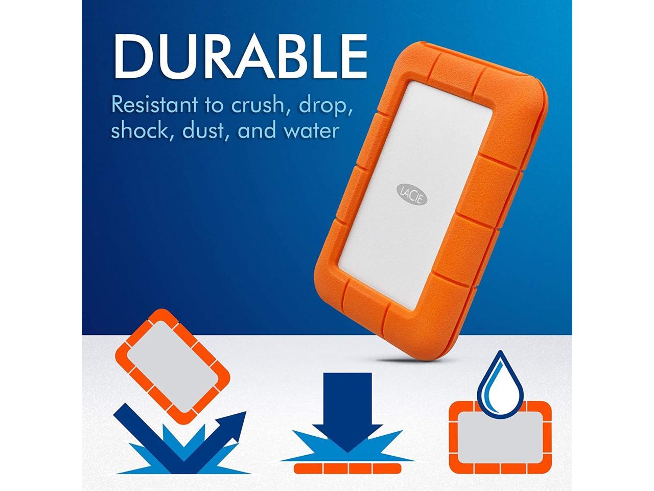 LaCie Rugged Thunderbolt USB-C 2TB External Hard Drive Portable HDD – USB 3.0 compatible, Drop Shock Dust Water Resistant, Mac and PC Computer Desktop Workstation Laptop, 1 Mo Adobe CC (STFS2000800)