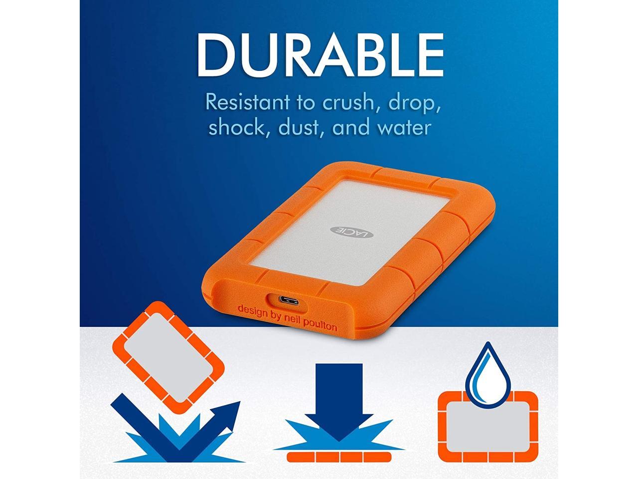 LaCie Rugged USB-C 5TB External Hard Drive Portable HDD – USB 3.0, Drop Shock Dust Rain Resistant Shuttle Drive, for Mac and PC Computer Desktop Workstation Laptop, 1 Month Adobe CC (STFR5000800)