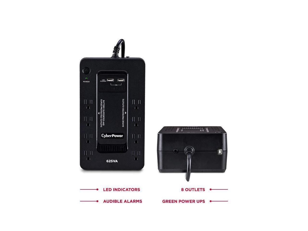 CyberPower ST625U Standby UPS System, 625 VA / 360 Watts, 8 Outlets, 2 USB Charging Ports, Compact