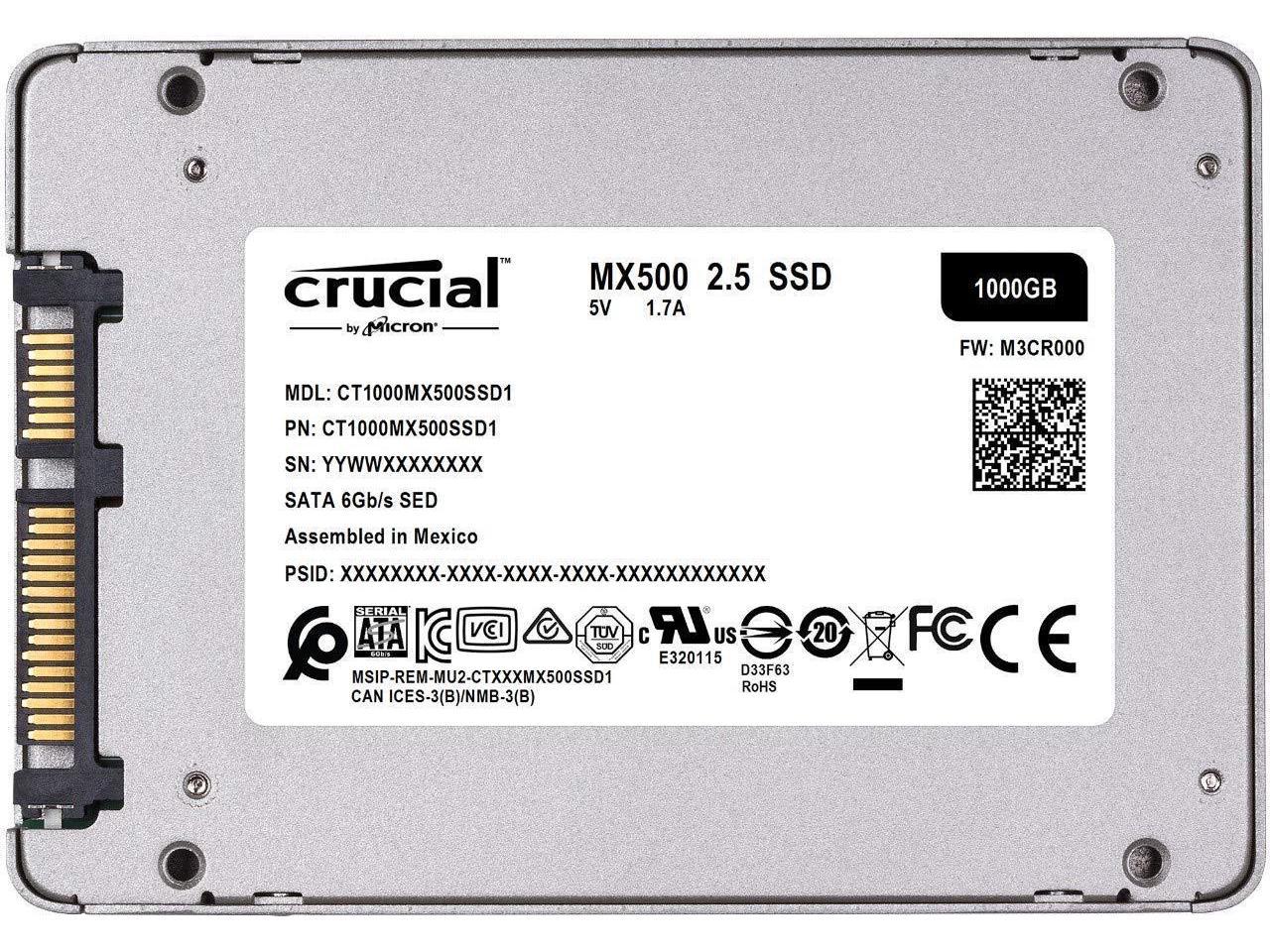 Crucial MX500 1TB 3D NAND SATA 2.5 Inch Internal SSD - CT1000MX500SSD1(Z) Frustration-Free Packaging