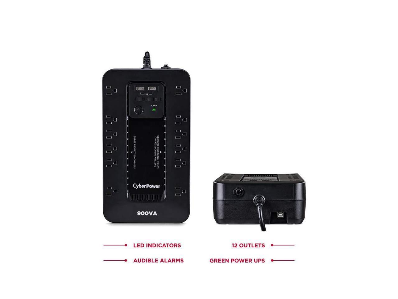 CyberPower ST900U Standby UPS System, 900 VA / 500 Watts, 12 Outlets, 2 USB Charging Ports, Compact