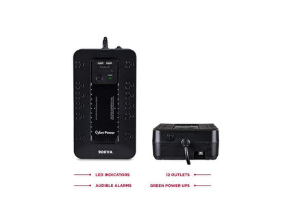 CyberPower ST900U Standby UPS System, 900 VA / 500 Watts, 12 Outlets, 2 USB Charging Ports, Compact
