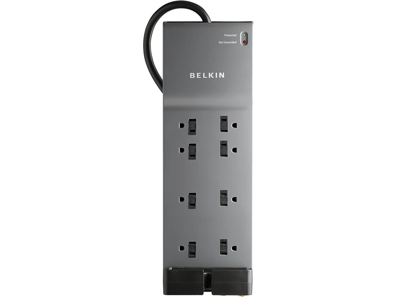Belkin BE108230-06 8-Outlet Power Strip Surge Protector w/Flat Plug, 6ft Cord (3,550 Joules),Black & 6-Outlet USB Surge Protector w/Wall Mount (900 Joules)