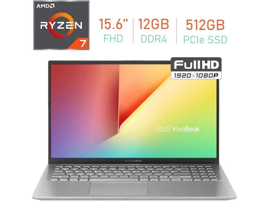 ASUS VivoBook 15.6" FHD (1920 x1080) Display Laptop PC, AMD Ryzen 7 3700U Processor, 12GB DDR4, 512GB PCIe SSD, Bluetooth, Webcam, HDMI, WiFi, AMD Radeon RX Vega 10 Graphics, Windows 10 Home