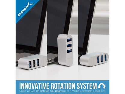 Sabrent Premium 3-Port Aluminum Mini USB 3.0 Hub [90°/180° Degree Rotatable] (HB-R3MC)