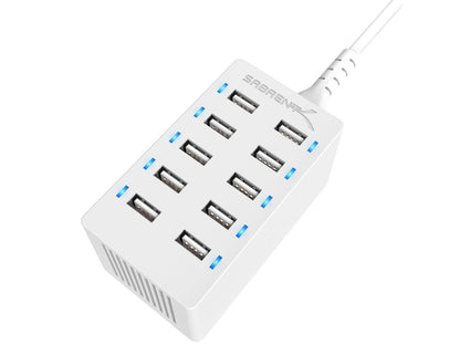 Sabrent Desktop Smart USB Rapid Charger 60 Watt (12 Amp) 10 Port - White Model SABAXTPCSW