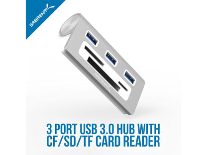 Sabrent 3 Port Aluminum USB 3.0 Hub with Multi-In-1 Card Reader [12" cable] (HB-MACR)