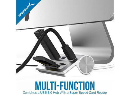 Sabrent 3 Port Aluminum USB 3.0 Hub with Multi-In-1 Card Reader [12" cable] (HB-MACR)