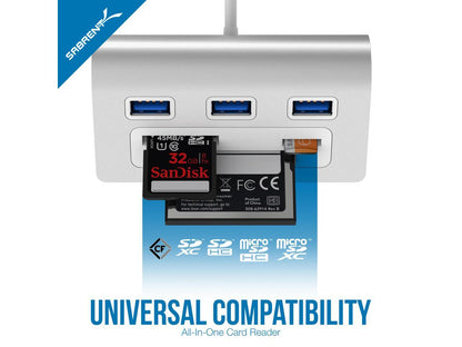Sabrent 3 Port Aluminum USB 3.0 Hub with Multi-In-1 Card Reader [12" cable] (HB-MACR)