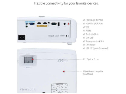ViewSonic True 4K Projector with 3500 Lumens HDR Support and Dual HDMI for Home Theater Day and Night, Stream Netflix with Dongle (PX747-4K)