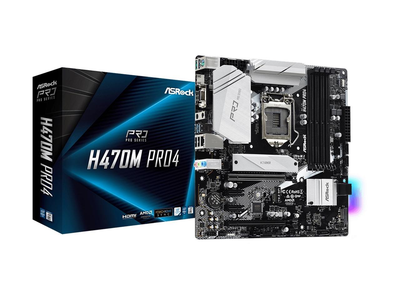 ASRock H470M PRO4 LGA 1200 Intel H470 SATA 6Gb/s Micro ATX Intel Motherboard