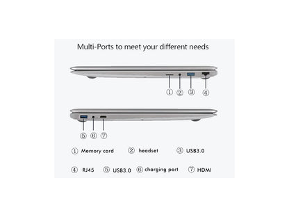 KUU-A8S 15.6inch Silver Laptop Intel Celeron Processor J3455 Up to 2.3GHz 6GB DDR3 RAM 256GB SSD Windows 10 Office Work Notebook Computer