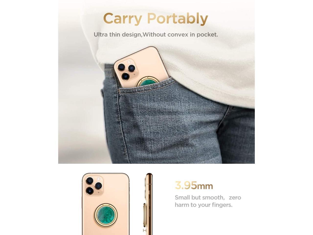 Marble Cell Phone Ring Holder Finger Ring Stand, Kickstand Metal Grip Holder for Magnetic Car Mount Compatible with iPhone 11 Pro Max/X/XR/SE 2020 and Other Smartphones (Green/Gold)