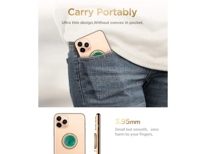 Marble Cell Phone Ring Holder Finger Ring Stand, Kickstand Metal Grip Holder for Magnetic Car Mount Compatible with iPhone 11 Pro Max/X/XR/SE 2020 and Other Smartphones (Green/Gold)