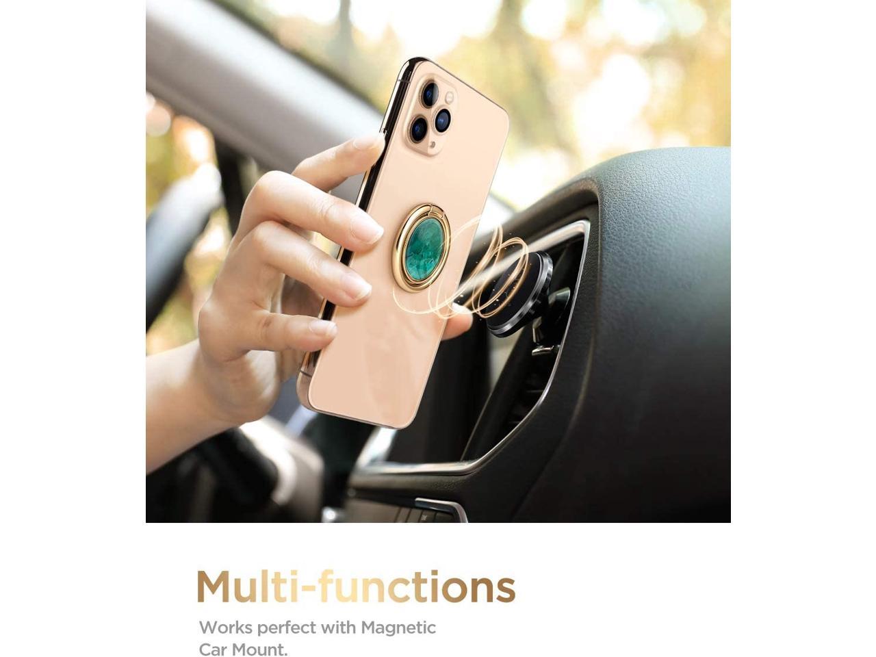 Marble Cell Phone Ring Holder Finger Ring Stand, Kickstand Metal Grip Holder for Magnetic Car Mount Compatible with iPhone 11 Pro Max/X/XR/SE 2020 and Other Smartphones (Green/Gold)