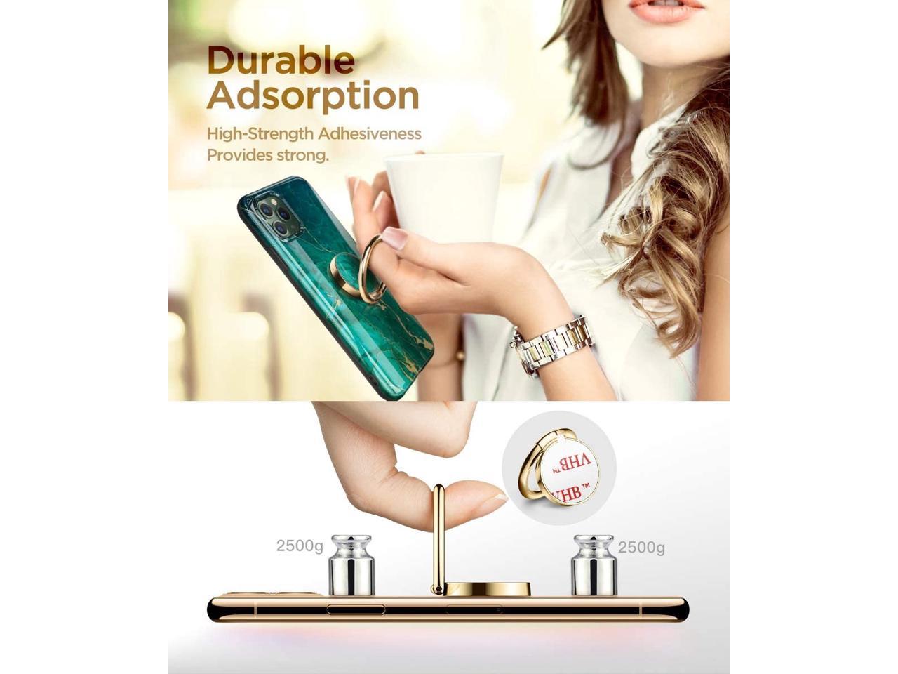 Marble Cell Phone Ring Holder Finger Ring Stand, Kickstand Metal Grip Holder for Magnetic Car Mount Compatible with iPhone 11 Pro Max/X/XR/SE 2020 and Other Smartphones (Green/Gold)