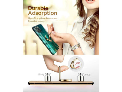 Marble Cell Phone Ring Holder Finger Ring Stand, Kickstand Metal Grip Holder for Magnetic Car Mount Compatible with iPhone 11 Pro Max/X/XR/SE 2020 and Other Smartphones (Green/Gold)