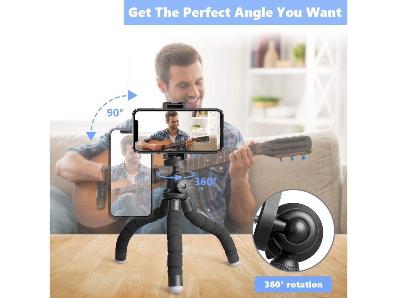 Phone Tripod, Version Mini Cell Phone Tripod with Bluetooth Remote Control & Phone Holder, 360°Rotation Flexible Travel Tripod for Smartphone, SLR Camera, Gopro