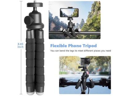 Phone Tripod, Version Mini Cell Phone Tripod with Bluetooth Remote Control & Phone Holder, 360°Rotation Flexible Travel Tripod for Smartphone, SLR Camera, Gopro