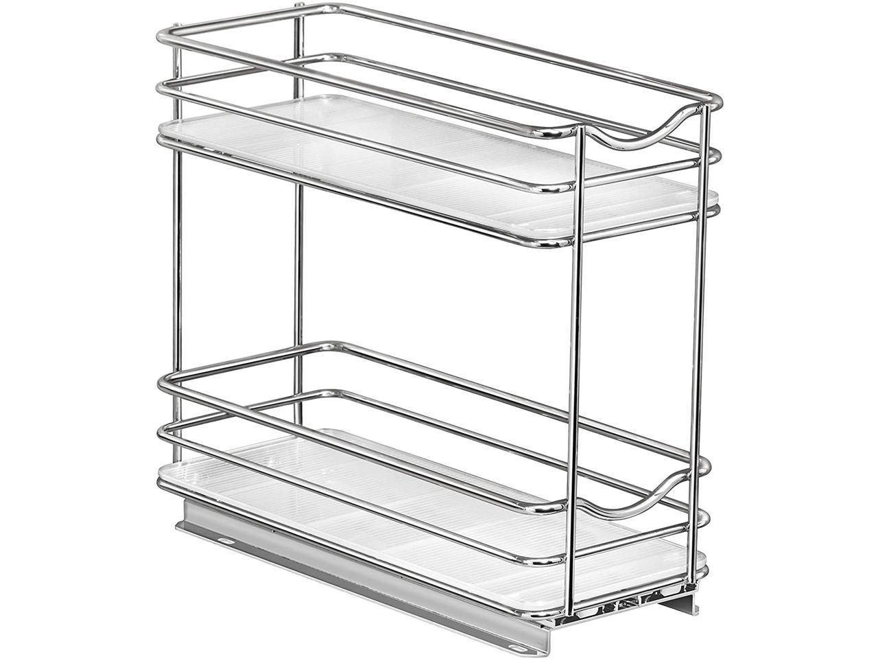 Professional Slide Out Double Spice Rack Upper Cabinet Organizer, 4-1/4", Chrome