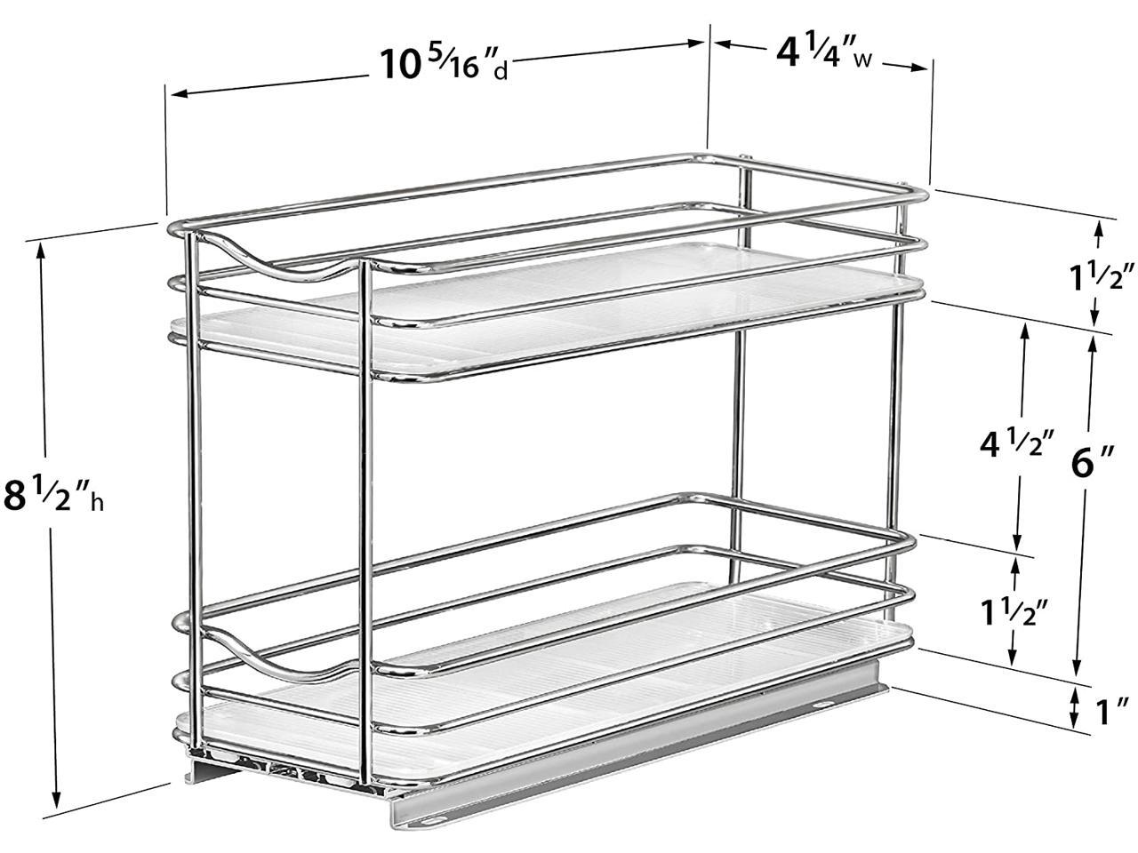 Professional Slide Out Double Spice Rack Upper Cabinet Organizer, 4-1/4", Chrome