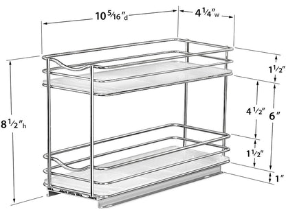 Professional Slide Out Double Spice Rack Upper Cabinet Organizer, 4-1/4", Chrome