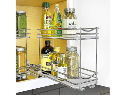 Professional Slide Out Double Spice Rack Upper Cabinet Organizer, 4-1/4", Chrome