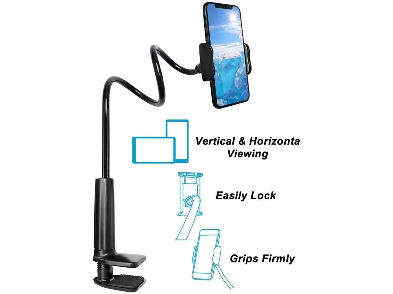 Gooseneck Bed Phone Holder Mount, Flexible Long Arm Clip Clamp for Desk, Bendy Lazy Bracket Bedside Stand, for iPhone 11 Pro Xs Max XR X 8 7 6 Plus Samsung S20 S10 S9 S8 Plus GPS