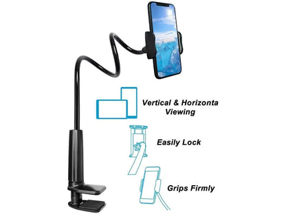 Gooseneck Bed Phone Holder Mount, Flexible Long Arm Clip Clamp for Desk, Bendy Lazy Bracket Bedside Stand, for iPhone 11 Pro Xs Max XR X 8 7 6 Plus Samsung S20 S10 S9 S8 Plus GPS