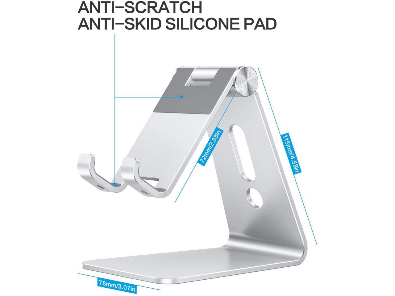 Durable Adjustable Cell Phone Stand, Aluminum Desktop Phone Holder Dock Compatible with iPhone 12 Mini, iPhone 12 Pro Max, 11 Pro, XR, 8 Plus 7 6, Samsung Galaxy, Google Pixel and More, Silver