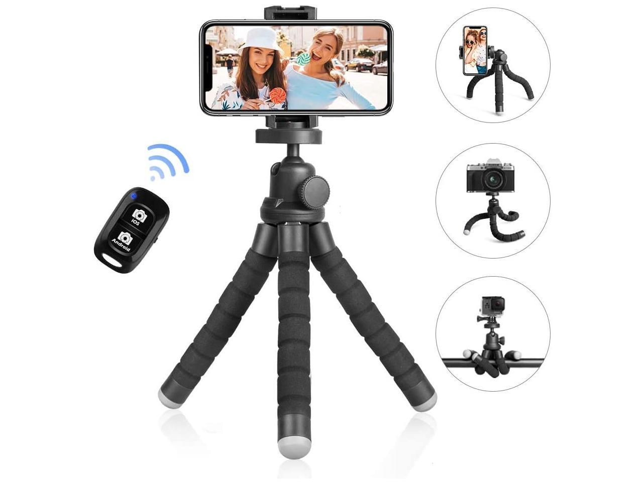 Phone Tripod, Version Mini Cell Phone Tripod with Bluetooth Remote Control & Phone Holder, 360°Rotation Flexible Travel Tripod for Smartphone, SLR Camera, Gopro