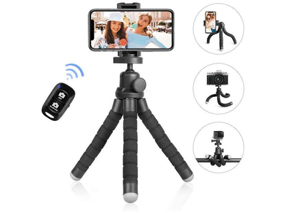 Phone Tripod, Version Mini Cell Phone Tripod with Bluetooth Remote Control & Phone Holder, 360°Rotation Flexible Travel Tripod for Smartphone, SLR Camera, Gopro