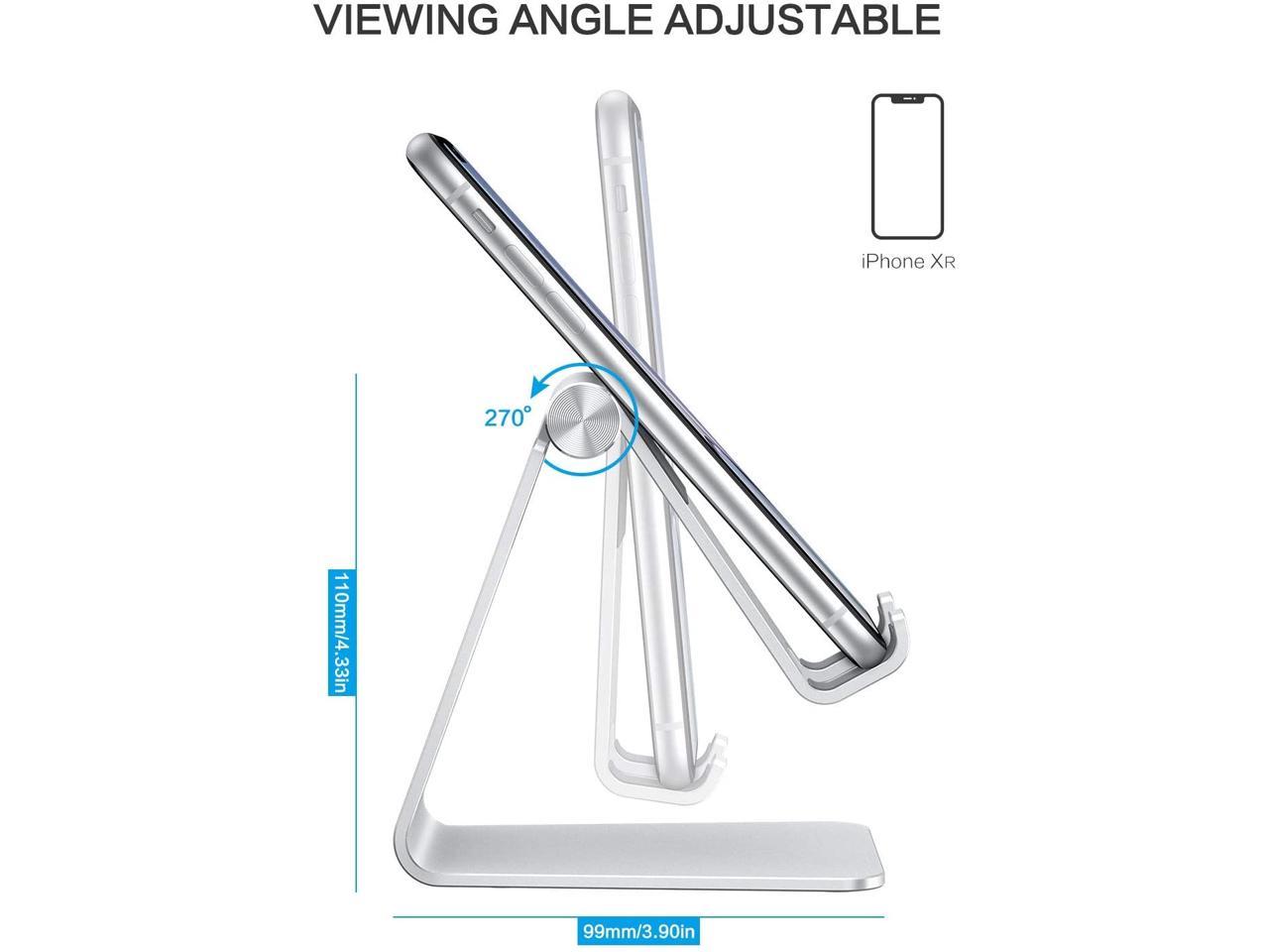 Durable Adjustable Cell Phone Stand, Aluminum Desktop Phone Holder Dock Compatible with iPhone 12 Mini, iPhone 12 Pro Max, 11 Pro, XR, 8 Plus 7 6, Samsung Galaxy, Google Pixel and More, Silver