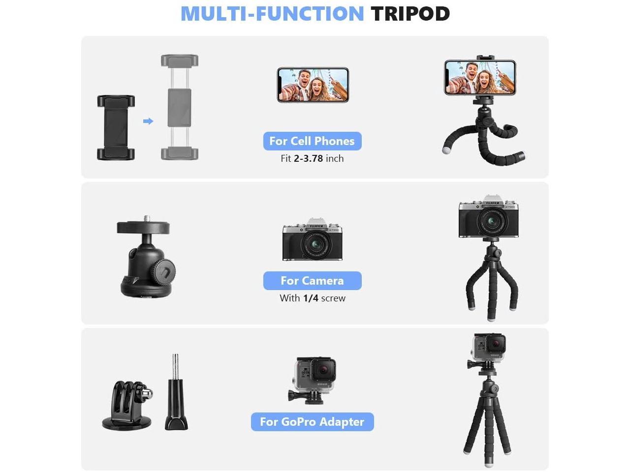 Phone Tripod, Version Mini Cell Phone Tripod with Bluetooth Remote Control & Phone Holder, 360°Rotation Flexible Travel Tripod for Smartphone, SLR Camera, Gopro