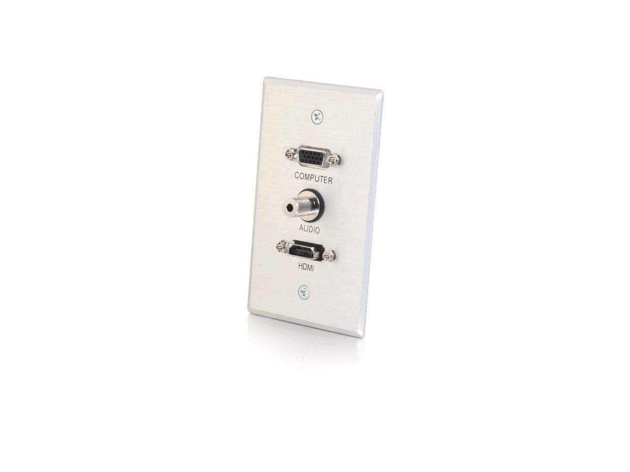 C2G 41034 SINGLE GANG HDMI HD15 VGA AND 3.5MM WALL PLATE - BRUSHED ALUMINUM