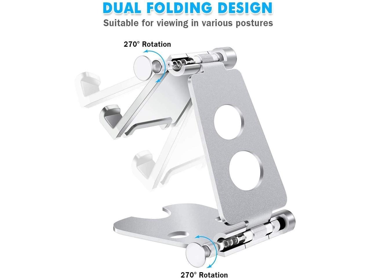 Durable Phone Stand,Tablet Stand, Adjustable Phone Dock - Universal Stand, Holder, Dock Compatible with Phone 11 Pro Xs Xs Max XR X 8 7 6S Plus, Huawei, Samsung S10 S9, All 3.5-8 inch Devices - Silver