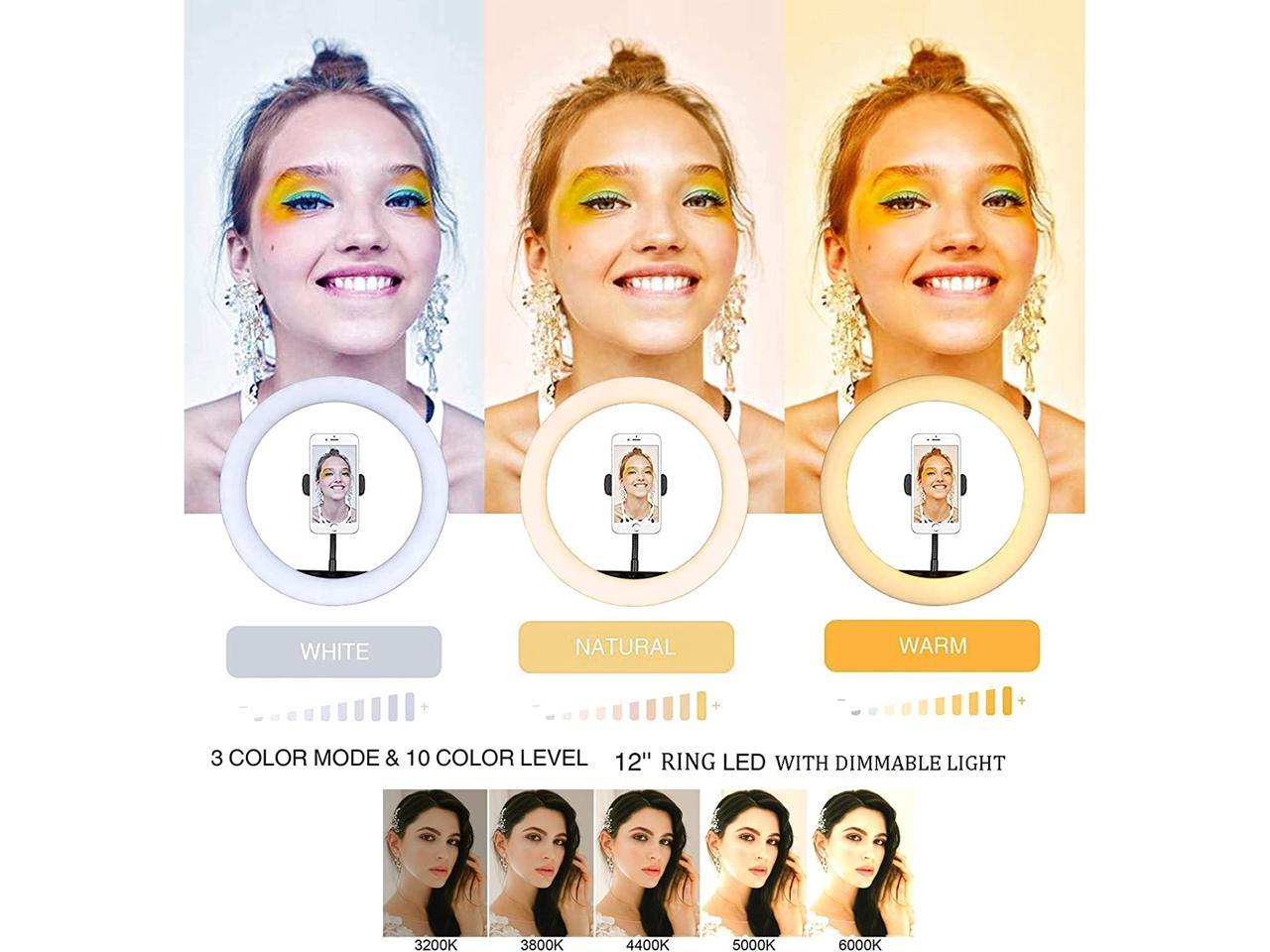 Durable LED Ring Light, 12'' Selfie Ring Light with Tripod Stand (19â€?-65â€?) & Phone Holder, Bluetooth Remote Control and Carry Bag for Video Recording/Live Stream/Makeup/YouTube/Photography/Camera