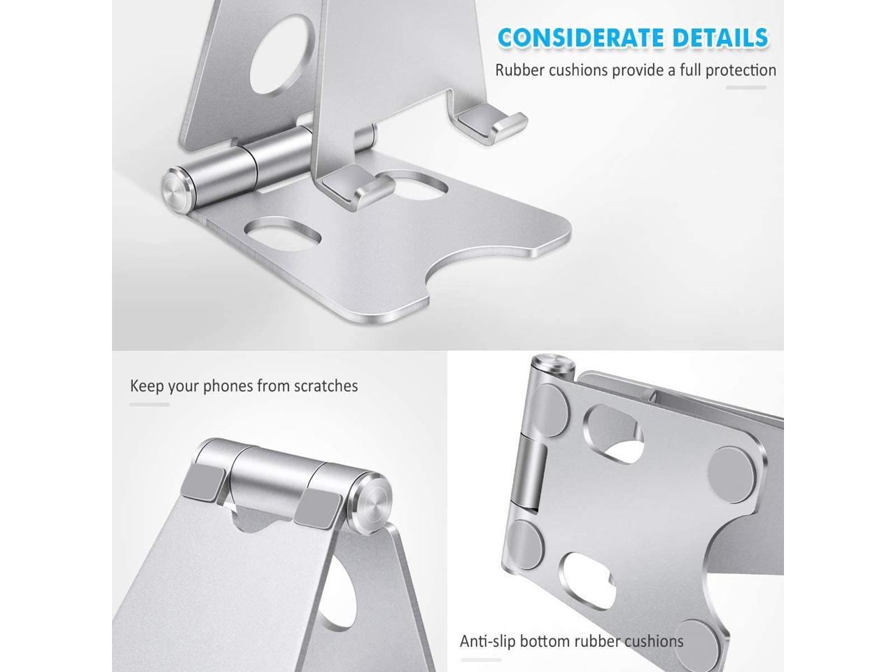 Durable Phone Stand,Tablet Stand, Adjustable Phone Dock - Universal Stand, Holder, Dock Compatible with Phone 11 Pro Xs Xs Max XR X 8 7 6S Plus, Huawei, Samsung S10 S9, All 3.5-8 inch Devices - Silver