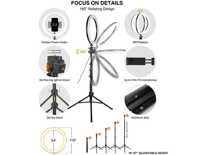 Durable LED Ring Light, 12'' Selfie Ring Light with Tripod Stand (19â€?-65â€?) & Phone Holder, Bluetooth Remote Control and Carry Bag for Video Recording/Live Stream/Makeup/YouTube/Photography/Camera