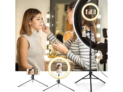Durable LED Ring Light, 12'' Selfie Ring Light with Tripod Stand (19â€?-65â€?) & Phone Holder, Bluetooth Remote Control and Carry Bag for Video Recording/Live Stream/Makeup/YouTube/Photography/Camera