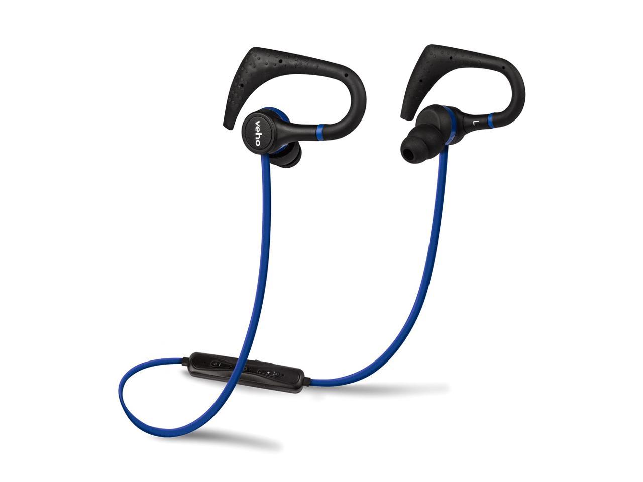 Veho ZB-1 Wireless Bluetooth In-Ear Sports Headphones with Inline Remote Control Microphone, Ear Hook and Flex Anti-Tangle Cable for Apple iPhone, iPad, iPod, Android Smartphone, Blue (VEP-007-ZB1)