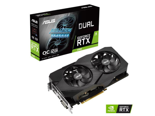 ASUS Dual GeForce RTX 2060 EVO OC Edition 12GB GDDR6 features two powerful Axial-tech fans for AAA gaming performance and ray tracing Graphics Card (DUAL-RTX2060-O12G-EVO)
