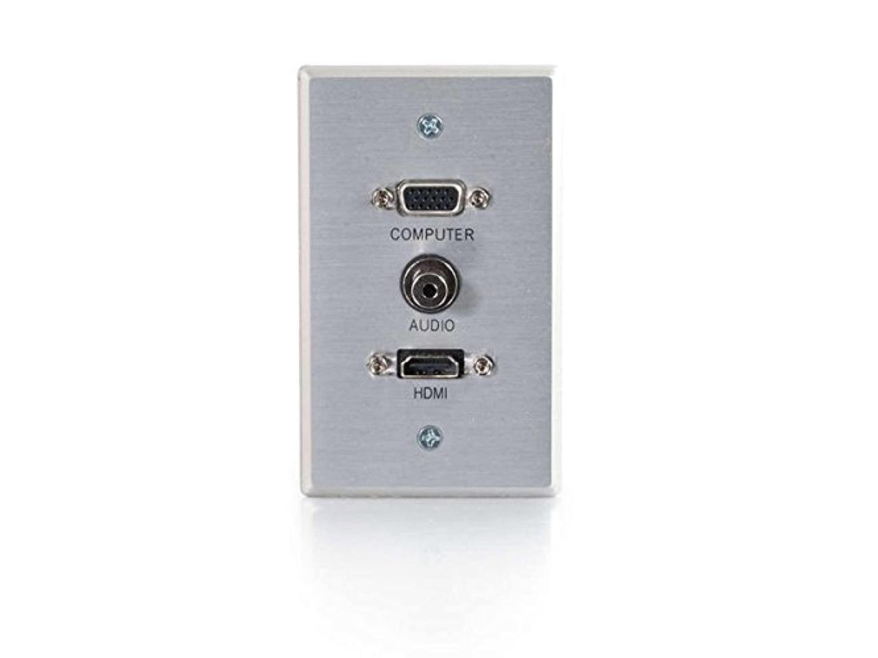 C2G 41034 SINGLE GANG HDMI HD15 VGA AND 3.5MM WALL PLATE - BRUSHED ALUMINUM