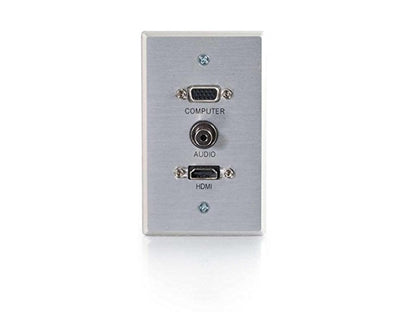 C2G 41034 SINGLE GANG HDMI HD15 VGA AND 3.5MM WALL PLATE - BRUSHED ALUMINUM