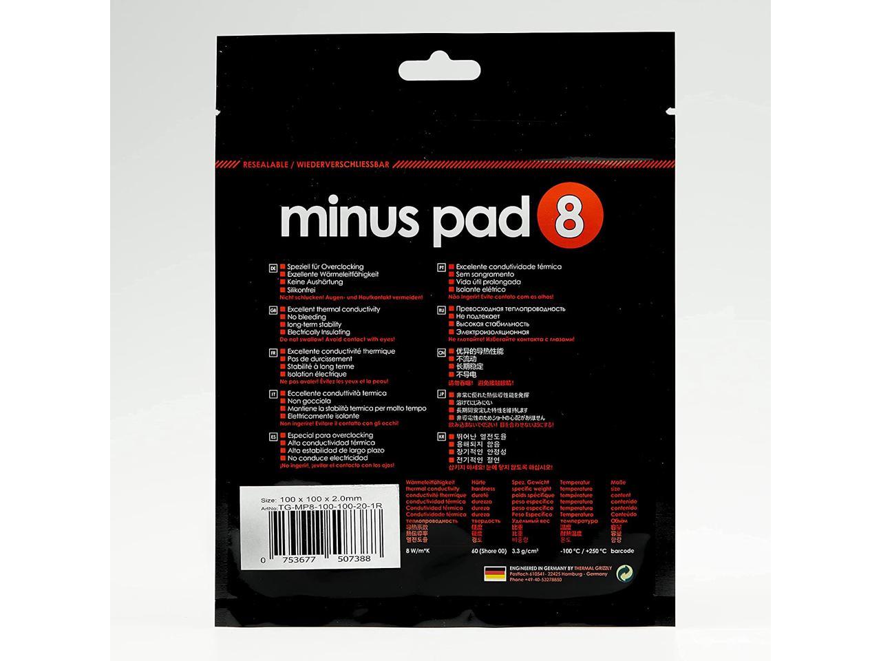 Thermal Grizzly Minus Pad 8 (Thermal Pad) Silicone, Self-Adhesive, Thermally Conductive Thermal Pad - Conducts Heat and Cools The Heating Elements of The Computer or Console -100x100x2.0mm