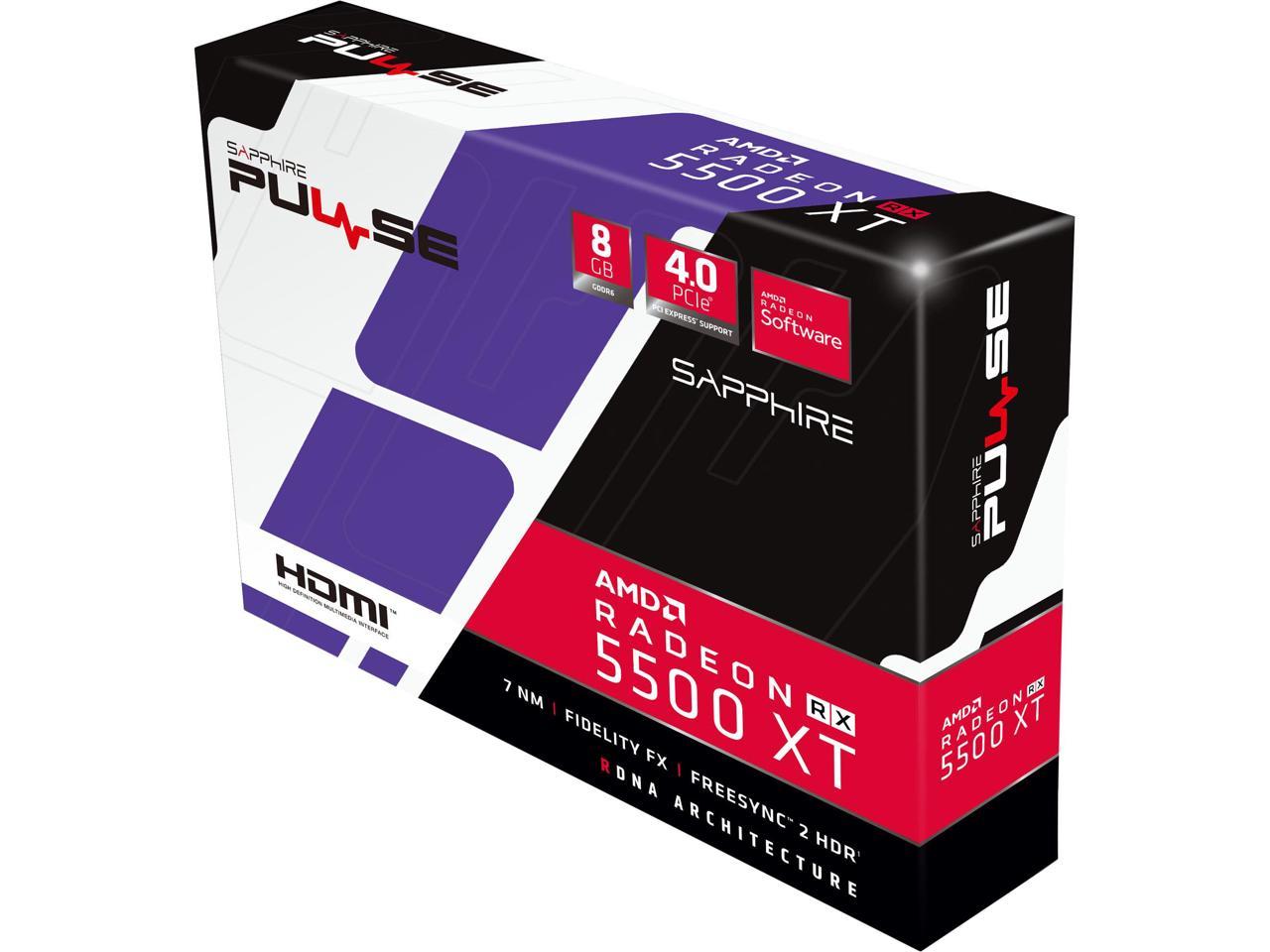 Sapphire - 11295-01-20G - Video Card 11295-01-20G Pulse RX 5500 XT 8GB GDDR6 PCIE HDMI/Triple DP OC