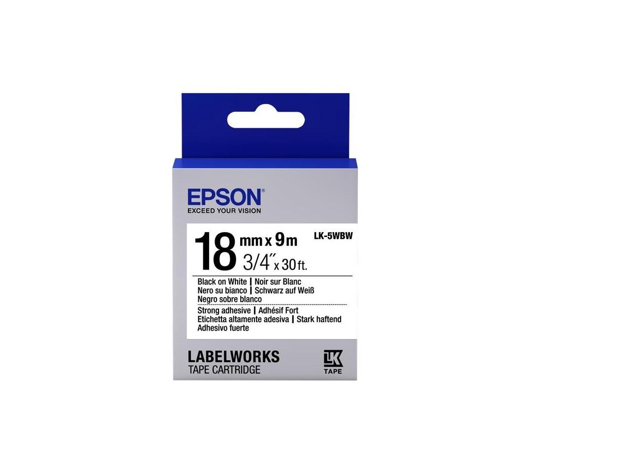 Epson LK-5WBW Label Works Labels Strong Adhsv Blk/Wht 18Mm Tape Cart