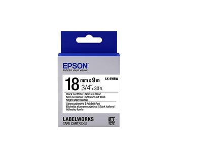 Epson LK-5WBW Label Works Labels Strong Adhsv Blk/Wht 18Mm Tape Cart